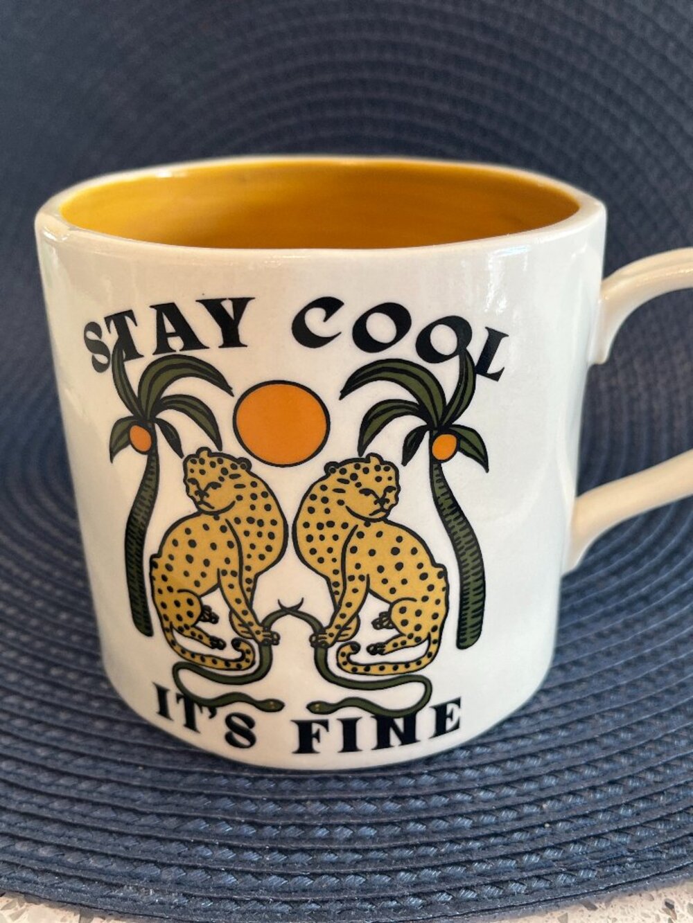 Anthropologie Stay Cool It’s Fine Leopard Coffee Mug Real Fun Wow! cup
